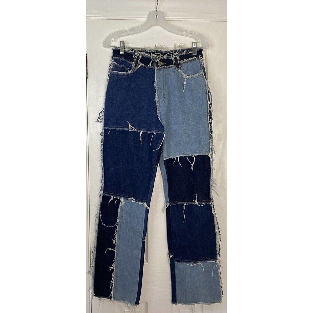 Jaded‎ London Women’s Patchwork Boyfriend Fit Frayed Bottom Denim Jeans Blue W26